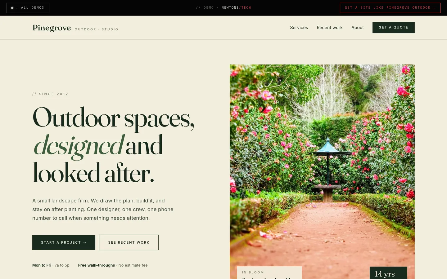 Pinegrove Outdoor, a one-page small-business website built by NEWTONS/TECH